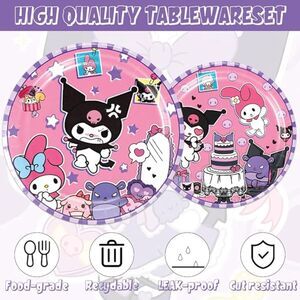 🎉 Kuromi Birthday Party Supplies Set – Plates, Napkins & Tablecloth – New